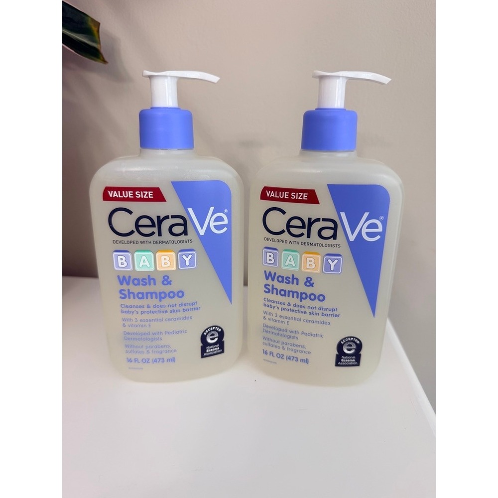 CeraVe Baby Wash & Shampoo Baby 16oz 2pk White Blue Ceramides NWT